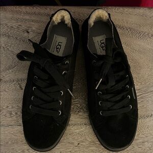 UGG Black Suede Lace-Up Shearling Sneakers